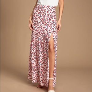 Lulu’s Wandering Wonder Blush Floral Print Button-Front Maxi Skirt